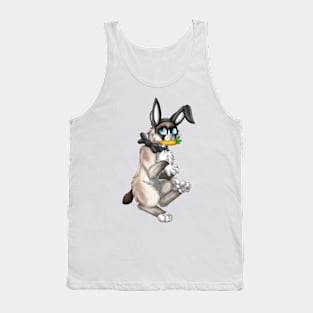 Bobtail BunnyCat: Snowshoe Point (Black) Tank Top